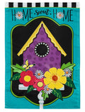 Daisy Birdhouse Garden Flag 2 Sided Applique