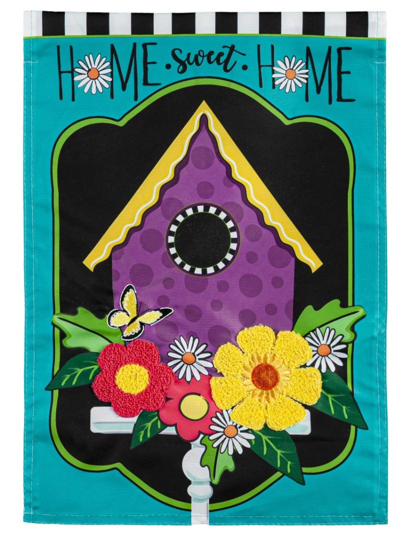 Daisy Birdhouse Garden Flag 2 Sided Applique