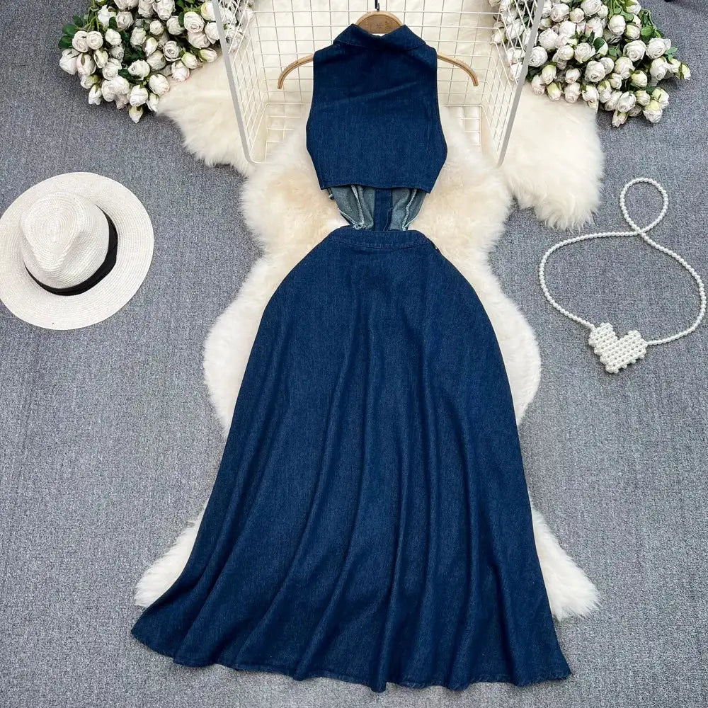 Denim Dress Women| High Waist A-Line Sleeveless 2026