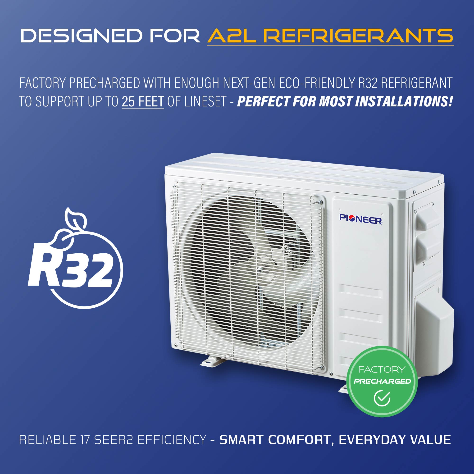 Pioneer® Diamante Essenza™ 11,500 BTU 17 SEER2 230V High-Wall Ductless Mini-Split Air Conditioner Inverter Heat Pump with 16 Ft. Kit
