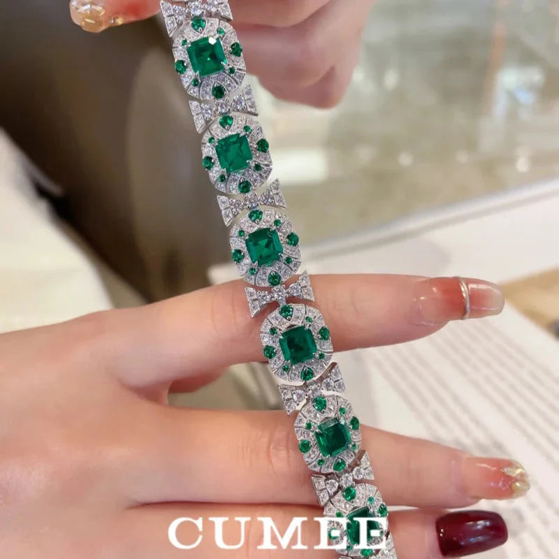 Diamond Cultivated Synthetic Emerald Bracelet.