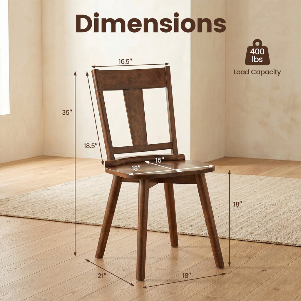Solid Wood Dining Chairs Set of 2 with Ergonomic Backrest