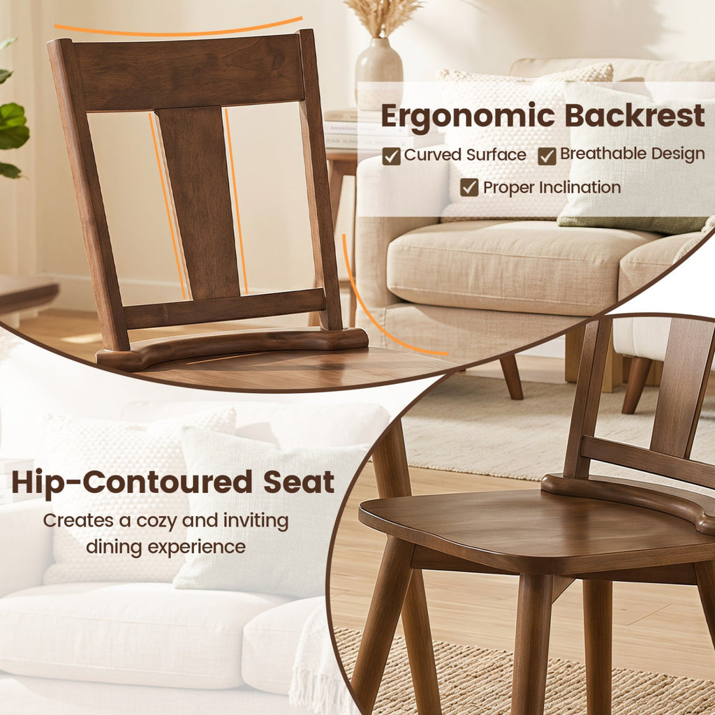 Solid Wood Dining Chairs Set of 2 with Ergonomic Backrest