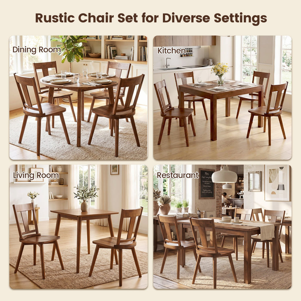 Solid Wood Dining Chairs Set of 2 with Ergonomic Backrest
