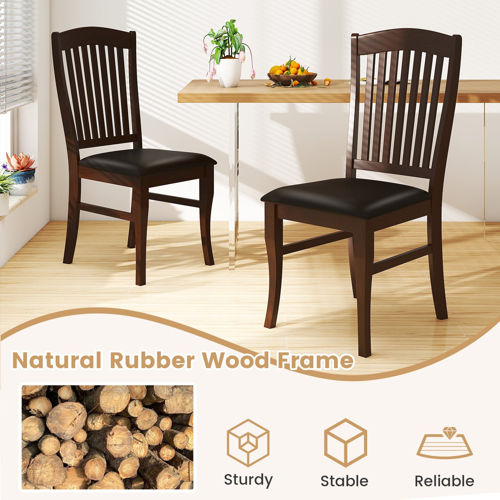 Dining Chairs Set of 2 Kitchen Side Chairs Mid-century Armless Dinette Chairs-Coffee