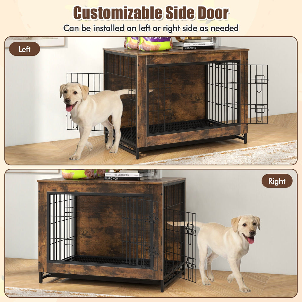 Dog Crate Furniture with Double Lockable Doors and Removable Pull-out Tray-M