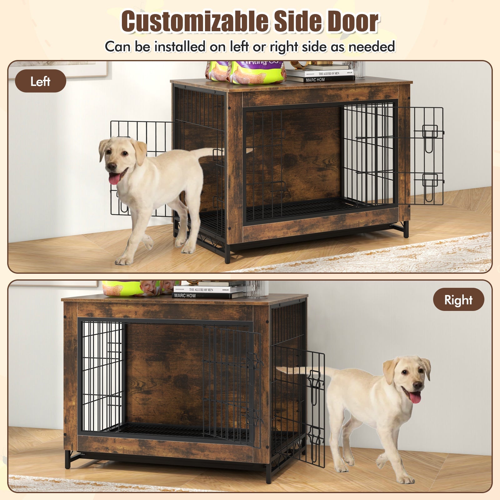 Dog Crate Furniture with Double Lockable Doors and Removable Pull-out Tray-M