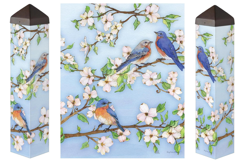 Dogwoods and Bluebirds Art Pole 20 Inches