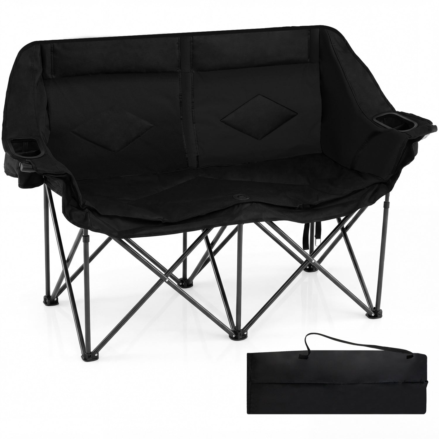 Double Camping Chair with Cup Holders Glass Racks and Mesh Pockets