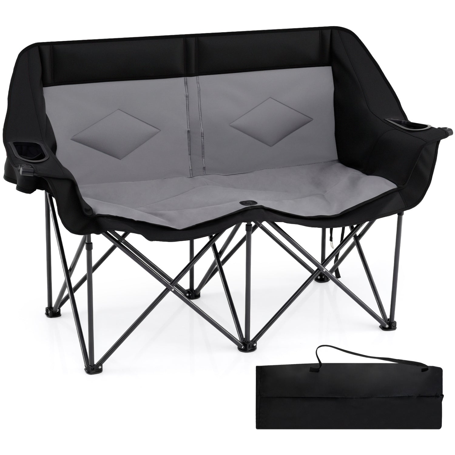 Double Camping Chair with Cup Holders Glass Racks and Mesh Pockets