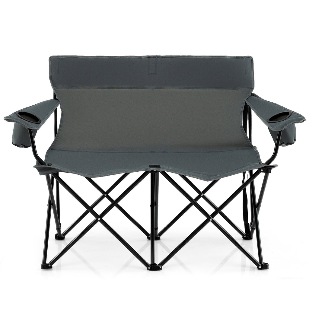 Double Camping Chair 2-Person Outdoor Folding Loveseat with Cup Holders
