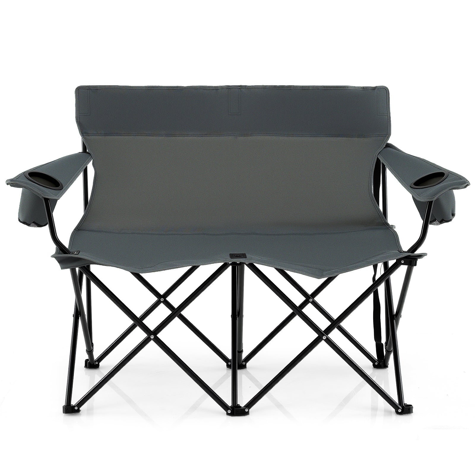 Double Camping Chair 2-Person Outdoor Folding Loveseat with Cup Holders