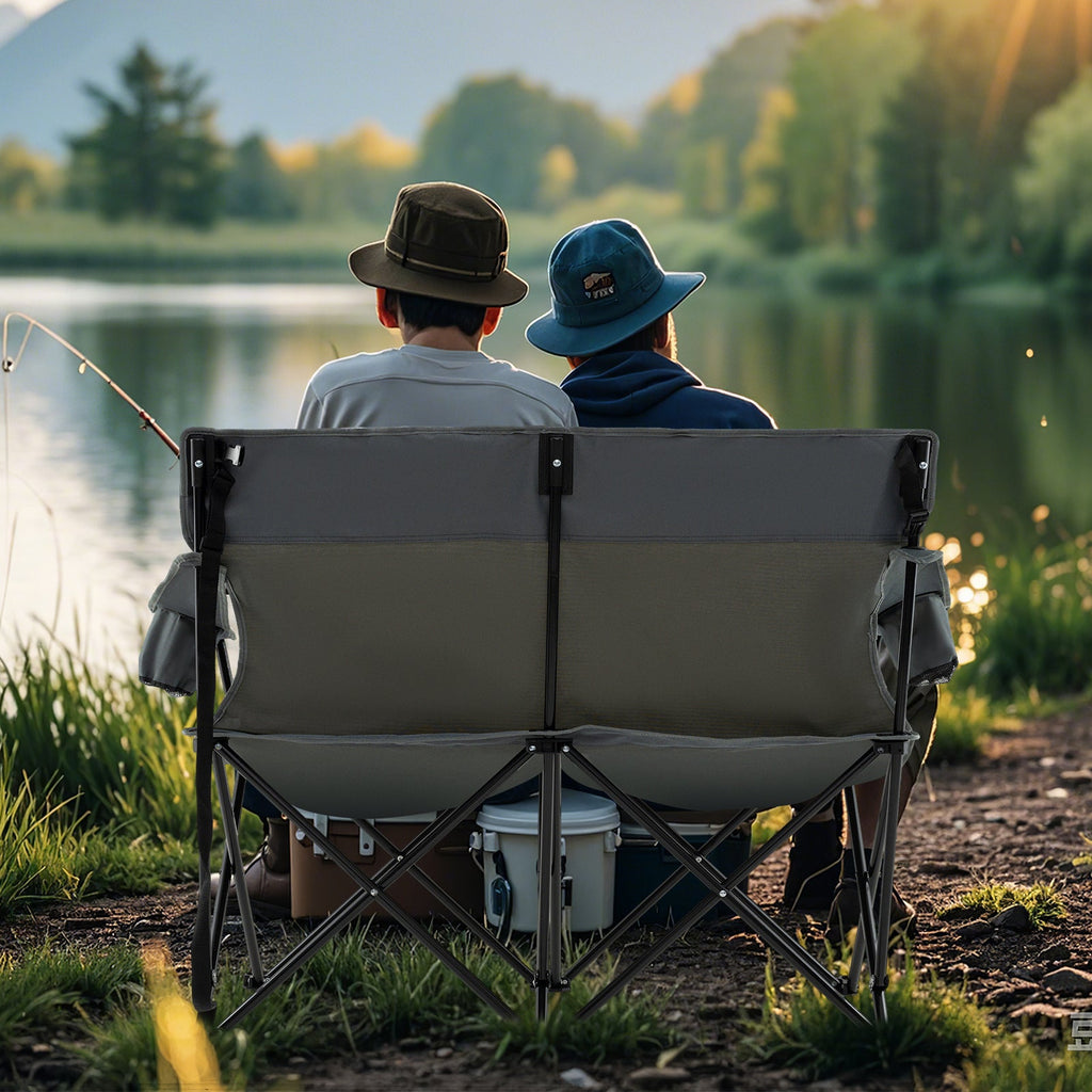 Double Camping Chair 2-Person Outdoor Folding Loveseat with Cup Holders