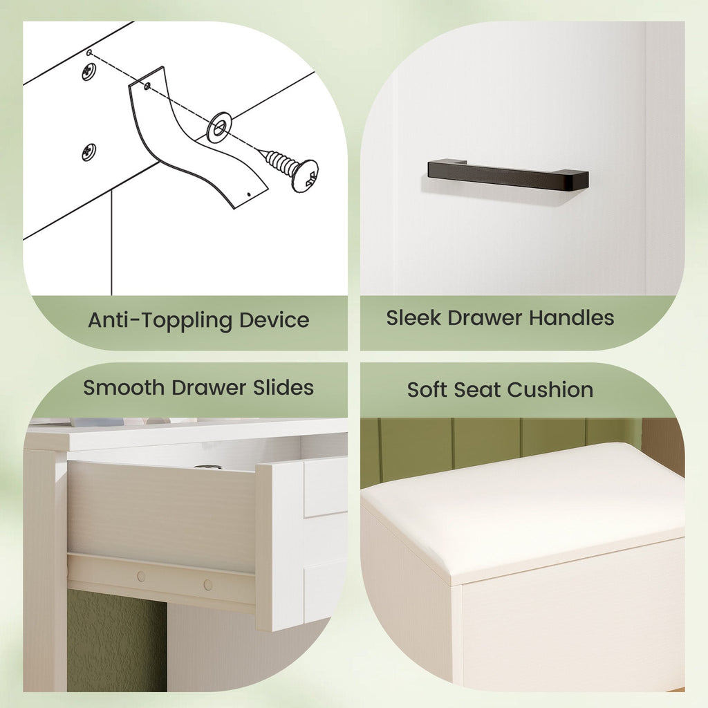 Dressing Desk with 3 Color Lighting and Hair Dryer Stand-White