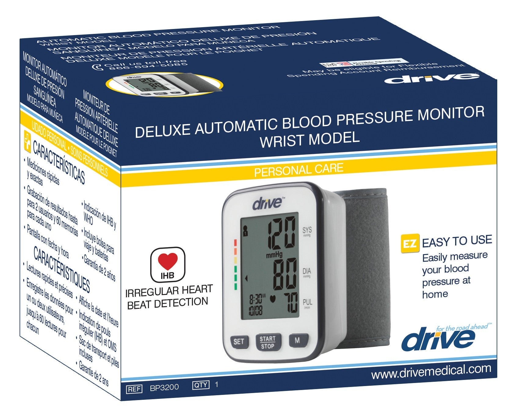 Home Automatic Digital Blood Pressure Monitor Drive™ Medium Cuff Cloth Fabric Cuff 13 - 22 cm Wrist - BP3200