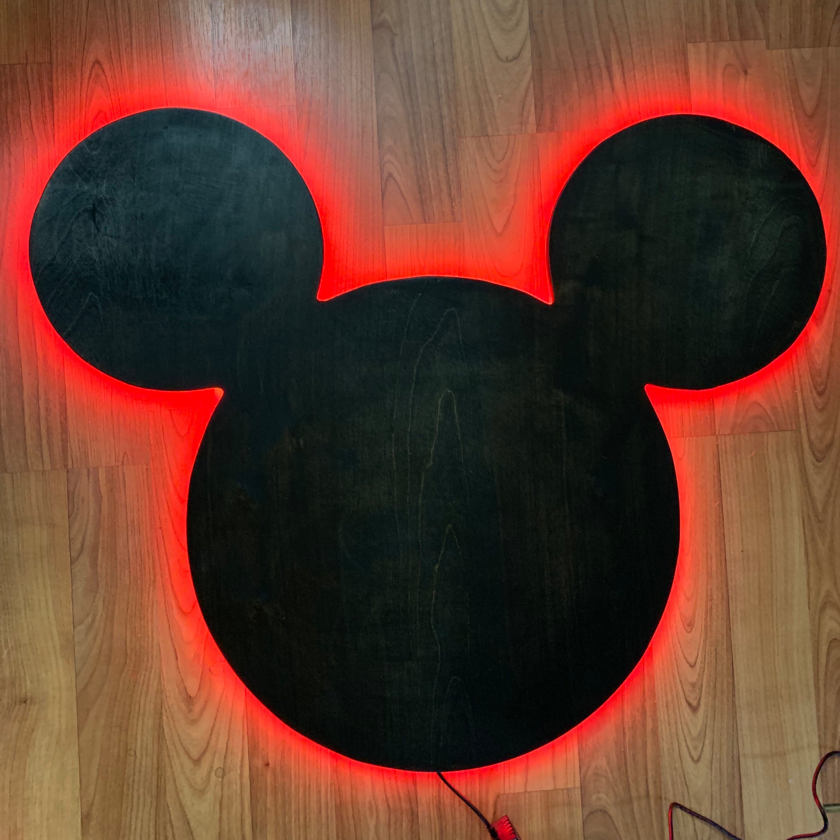 Wooden Mickey Head Wall Art with LED Backlighting and Custom Personalization