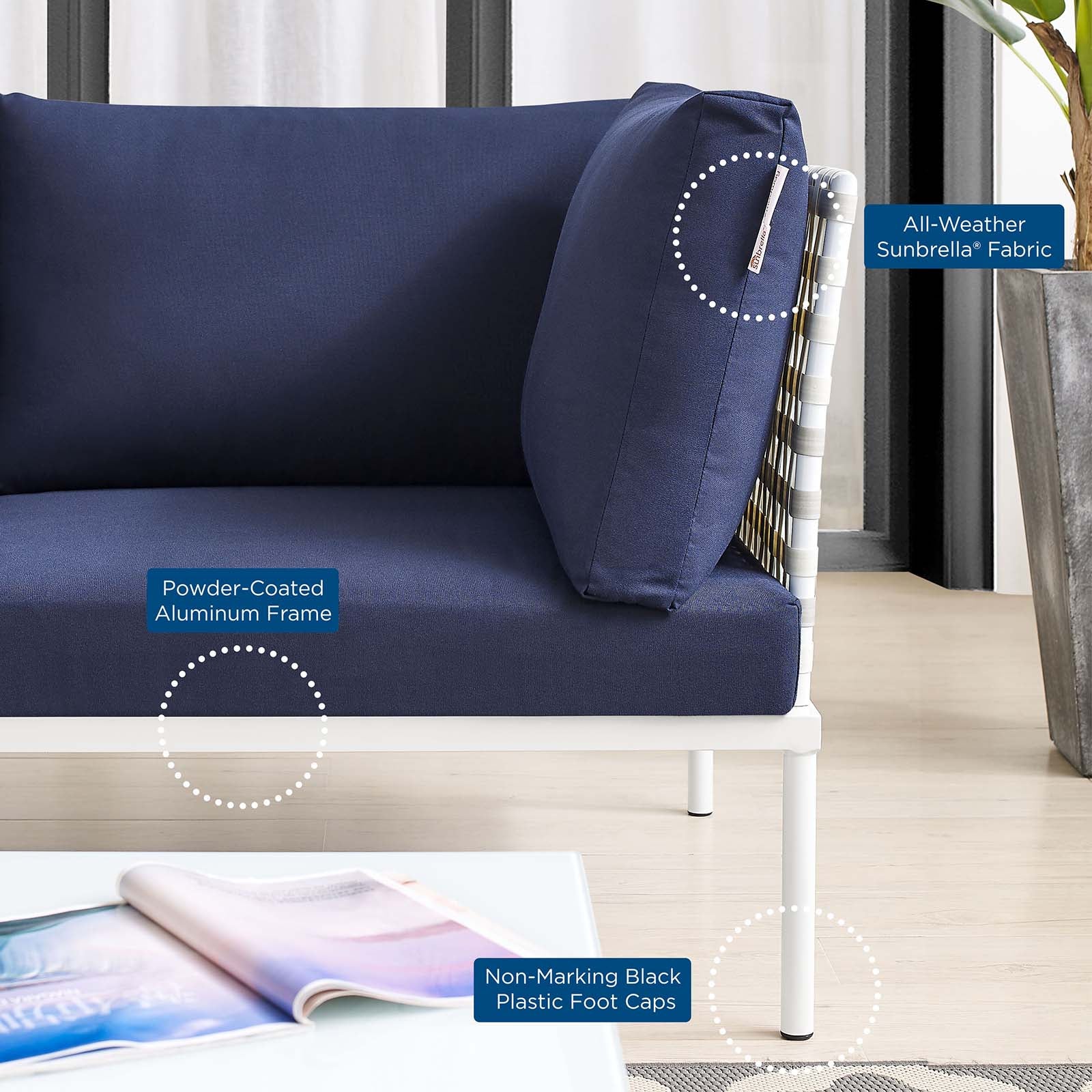 Harmony 8-Piece Sunbrella¨ Basket Weave Outdoor Patio Aluminum Sectional Sofa Set by Modway