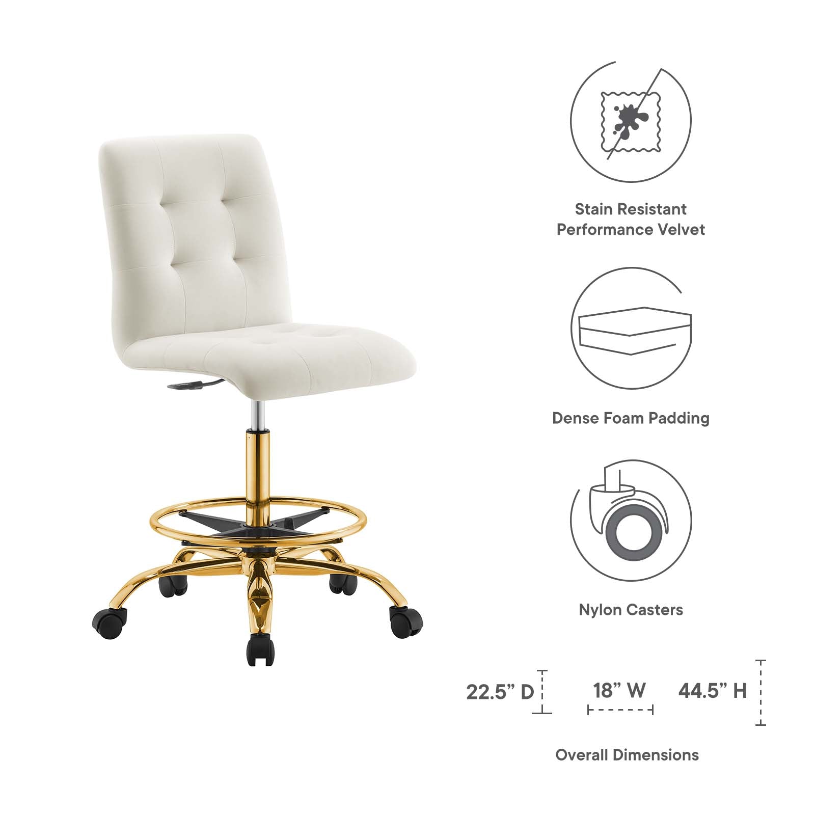 Prim Armless Performance Velvet Drafting Chair by Modway