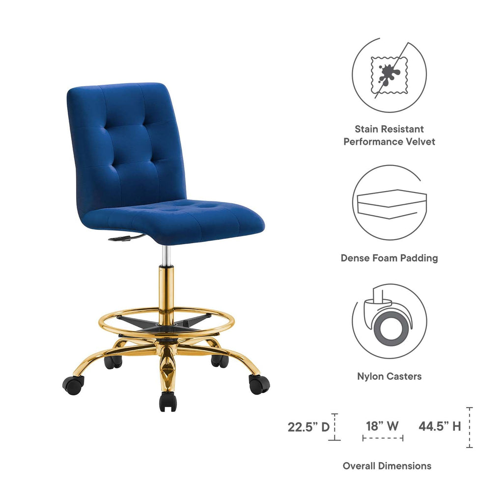 Prim Armless Performance Velvet Drafting Chair by Modway