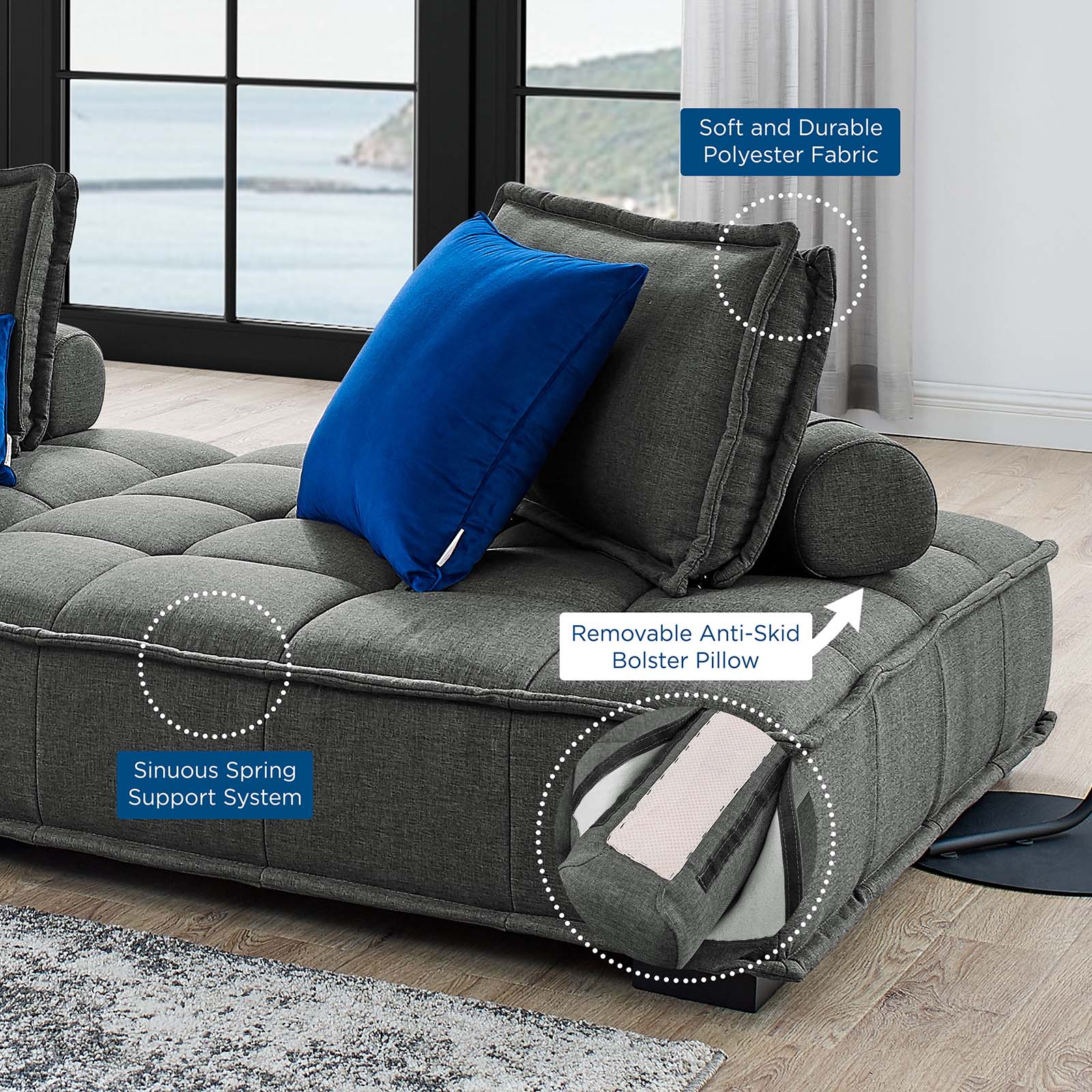 Saunter 2-Piece Tufted Fabric Fabric Loveseat in Gray