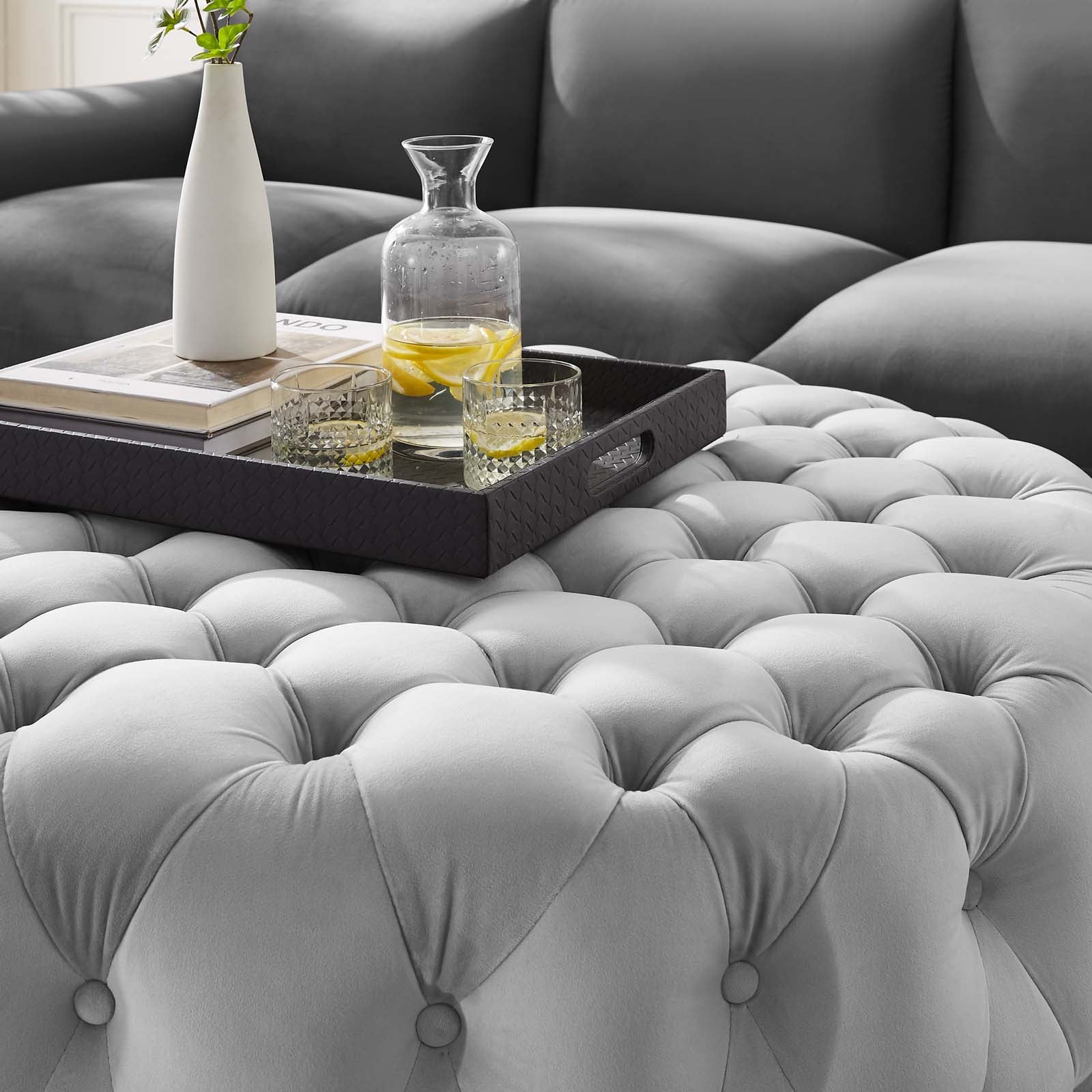 Amour Tufted Button Large Round Performance Velvet Ottoman by Modway