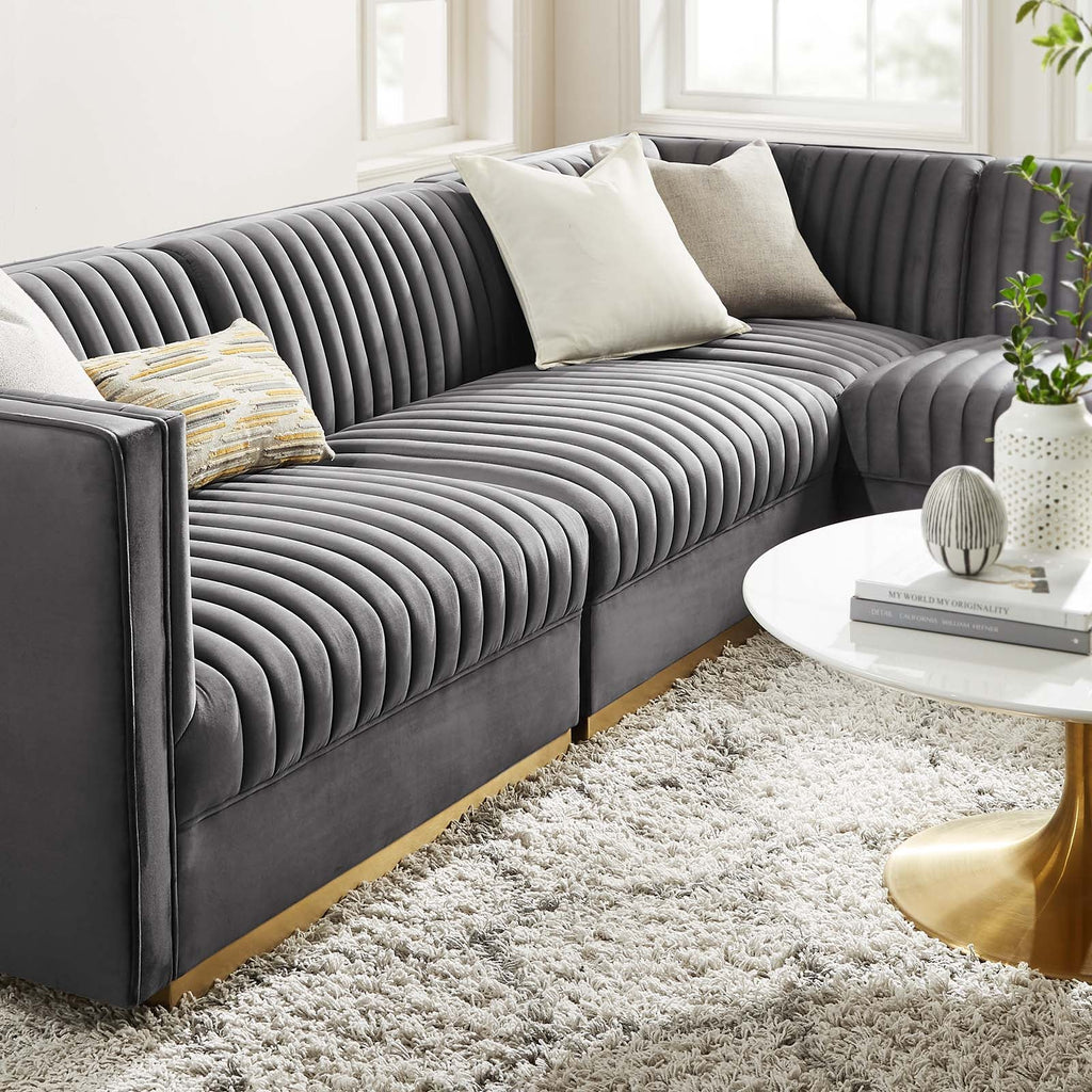 Sanguine 4-Piece Channel Tufted Performance Velvet Right-Facing Modular Sectional Sofa by Modway