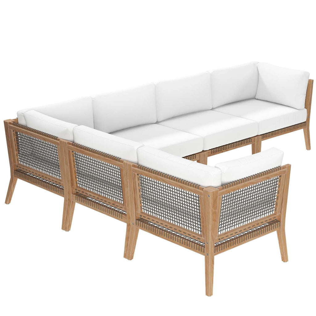 Clearwater 6-Piece Outdoor Patio Teak Wood Sectional Sofa by Modway