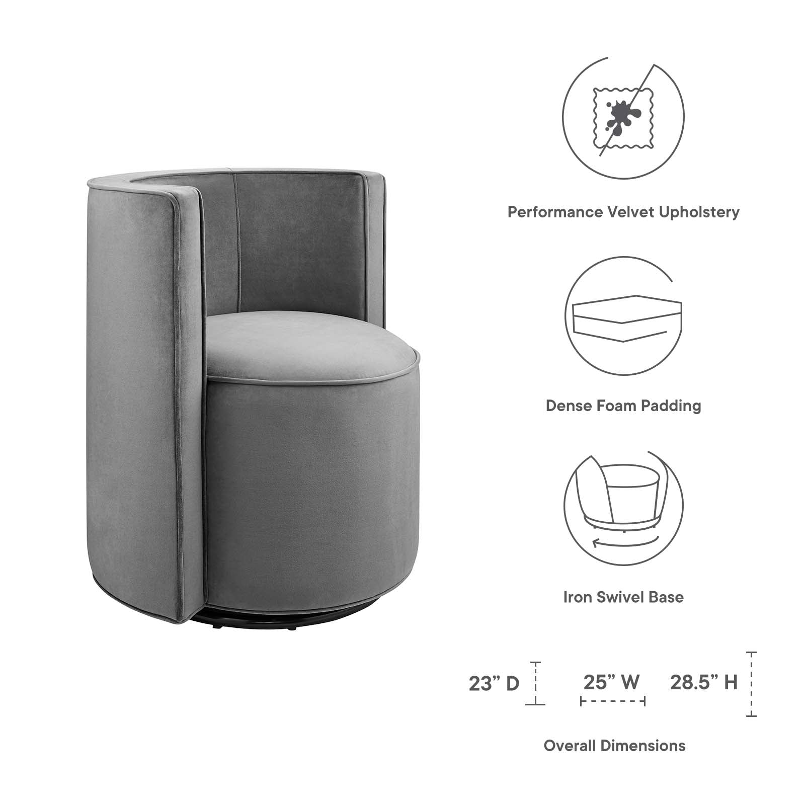 Della Performance Velvet Fabric Swivel Chair by Modway