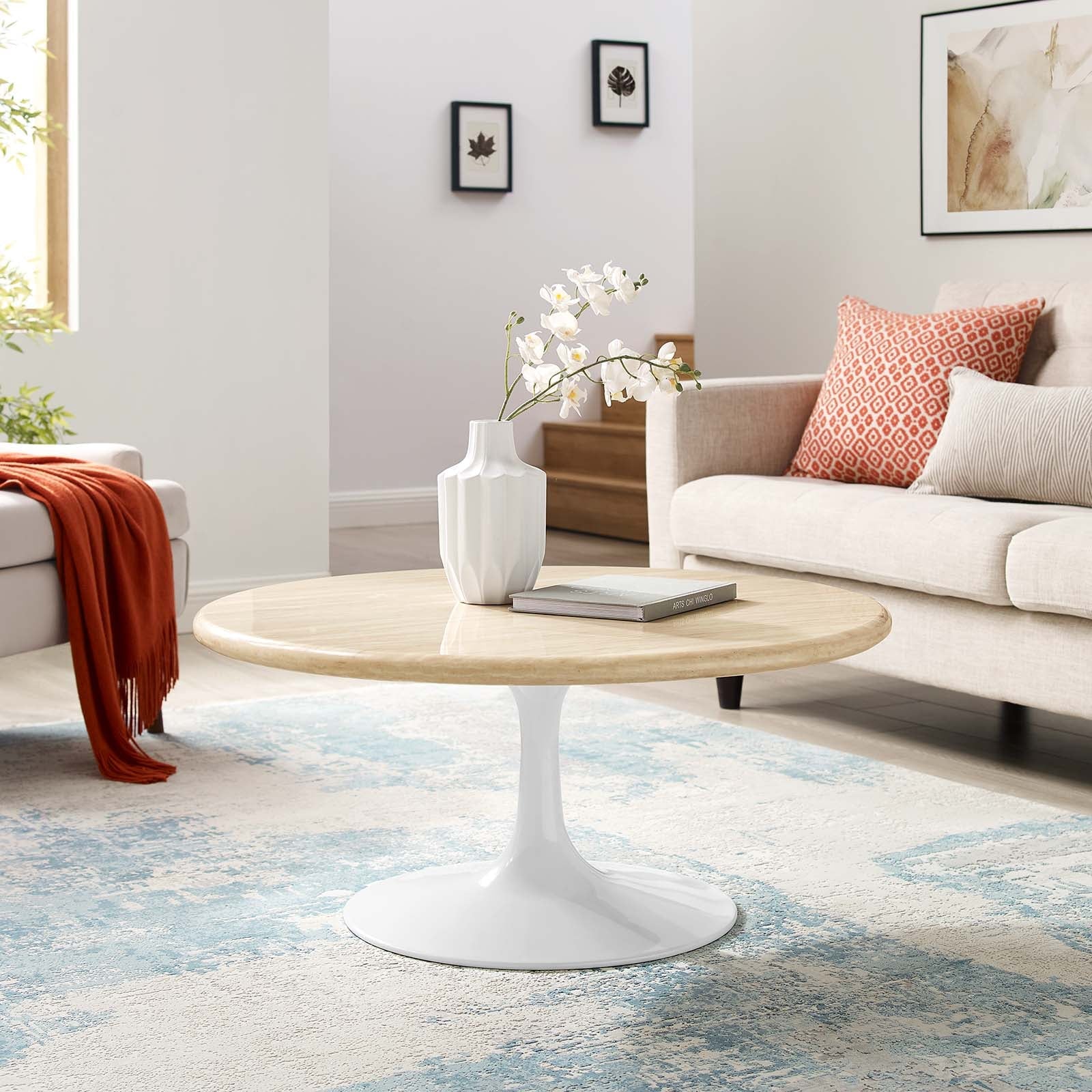 Lippa 36" Round Faux Travertine Coffee Table by Modway