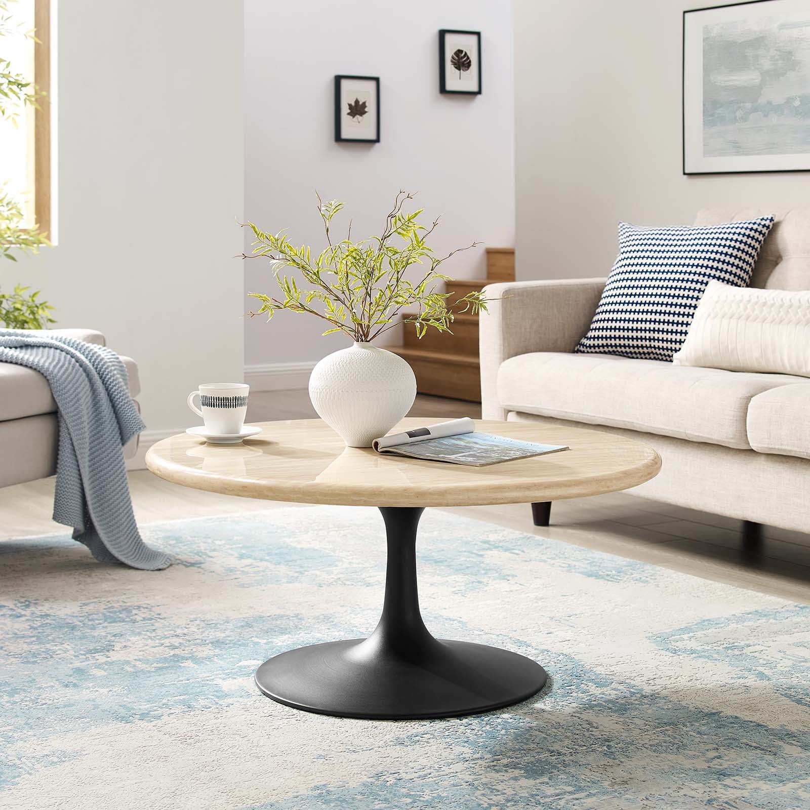 Lippa 36" Round Faux Travertine Coffee Table by Modway