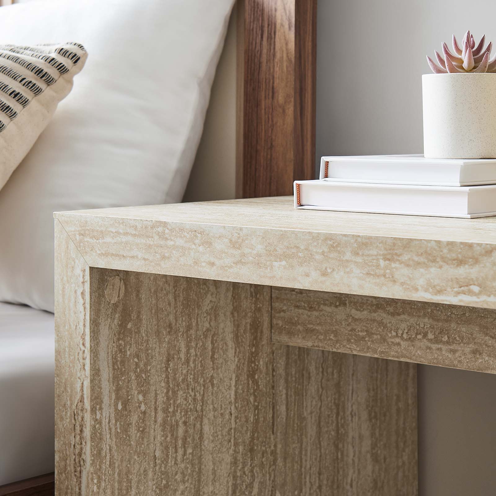 Mirella Faux Travertine Side Table by Modway