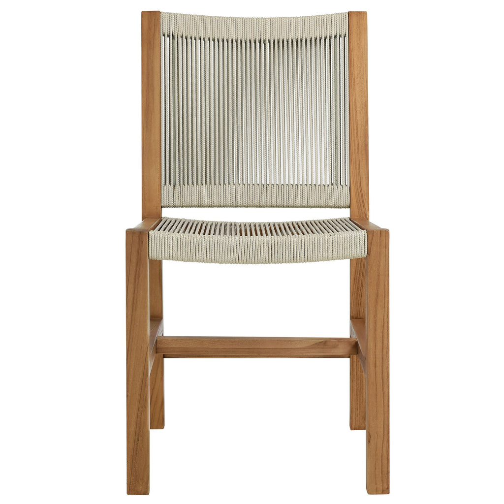 Vienna Outdoor Patio Teak and Rope Armless Dining Chairs Set of 2 by Modway