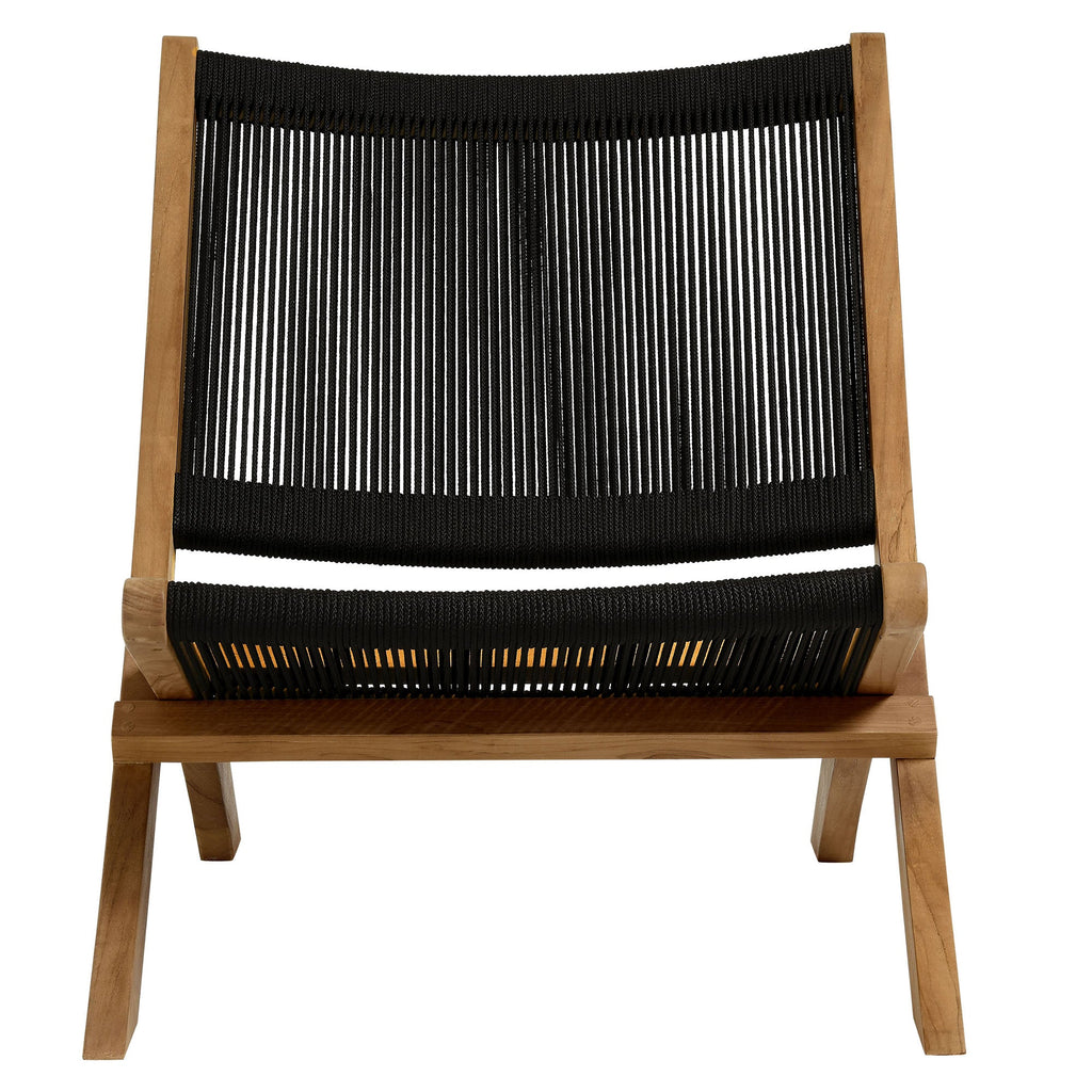 Vienna 3-Piece Outdoor Patio Teak and Rope Folding Lounge Chairs and Side Table by Modway