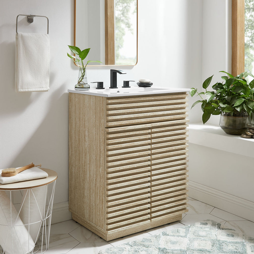 Render 24" Faux Travertine Bathroom Vanity Cabinet (Sink Not Included) by Modway