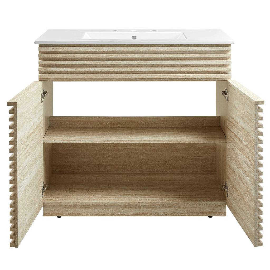 Render 36" Faux Travertine Bathroom Vanity With Sink by Modway