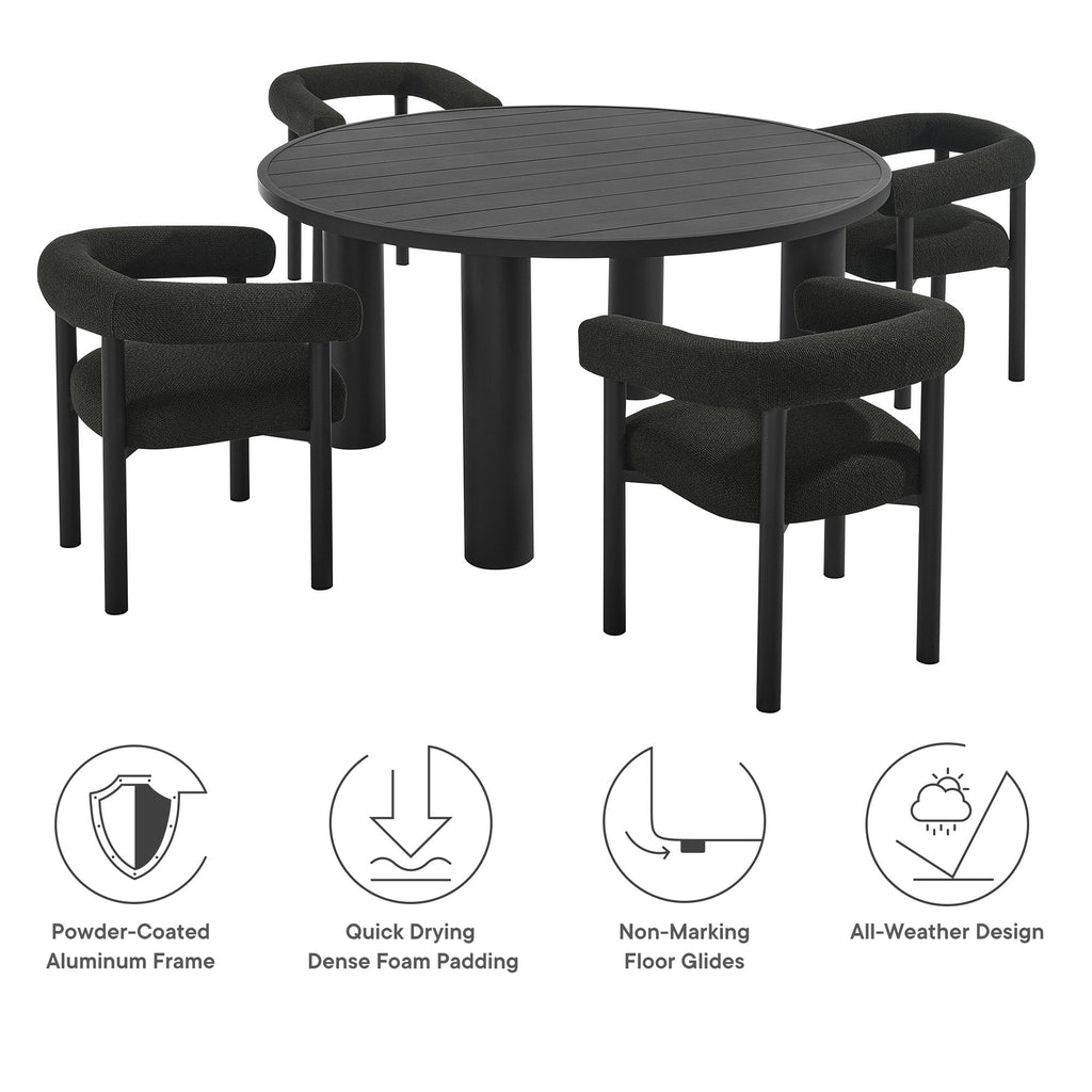 Nautica 5-Piece Round Outdoor Patio Aluminum Dining Table and Chairs Set by Modway