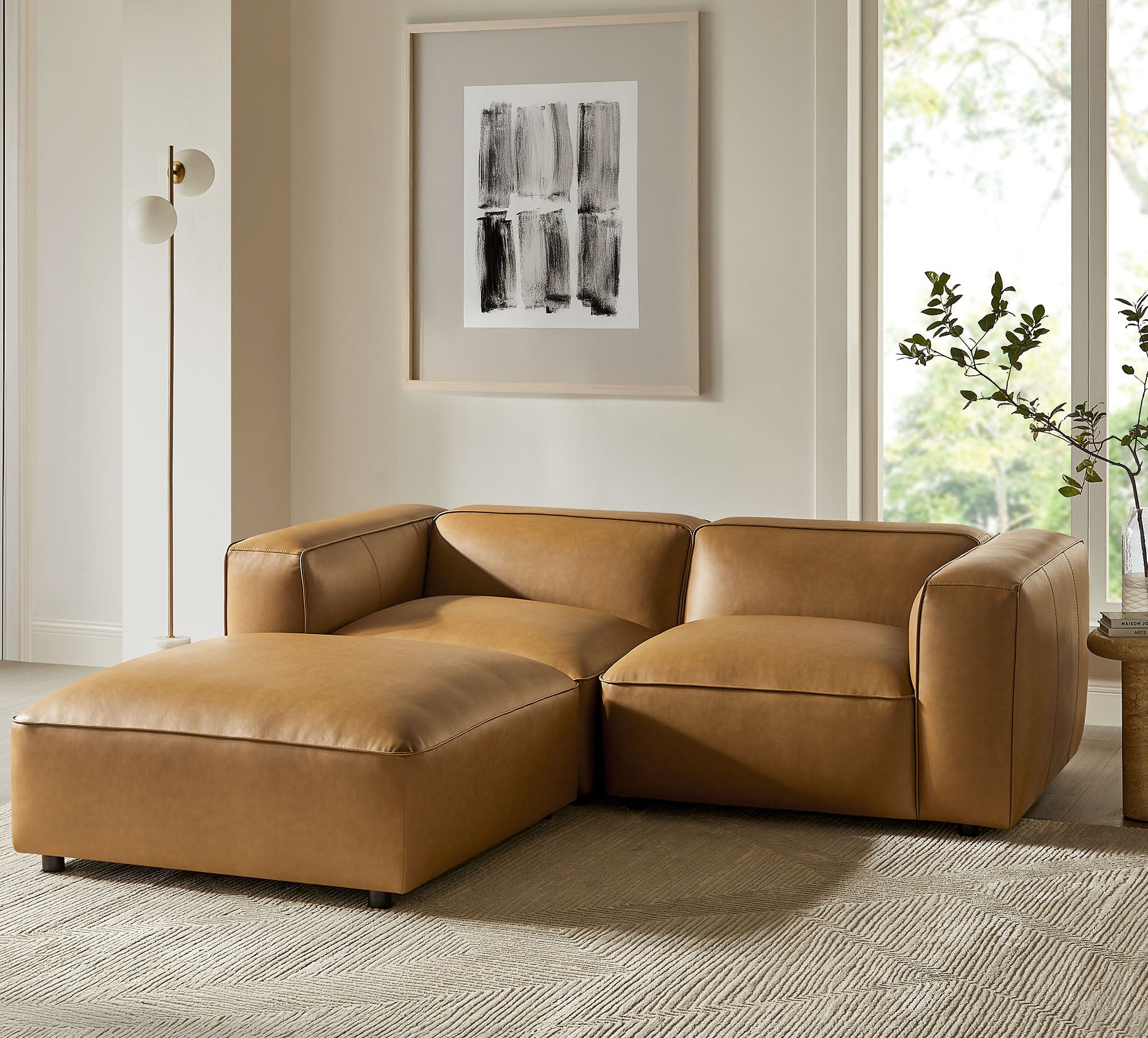 Auren 3-Piece Upholstered Vegan Leather Modular Loveseat with Ottoman by Modway
