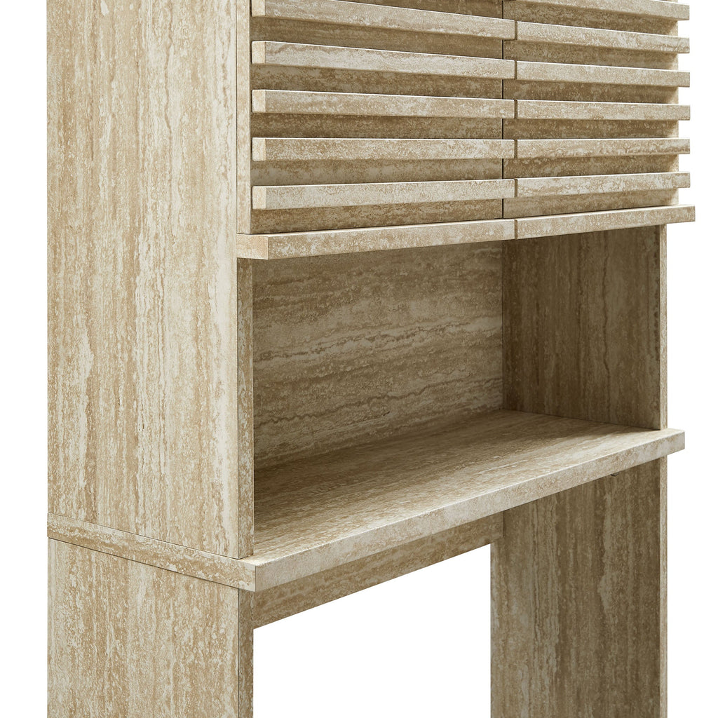 Render Over the Toilet Faux Travertine Bathroom Storage Cabinet by Modway