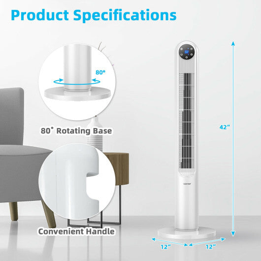 42 Inch 80 Degree Tower Fan with Smart Display Panel and Remote Control-Black
