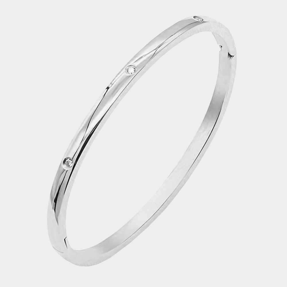 Rhinestone Embellished Stainless Steel Bangle Bracelet