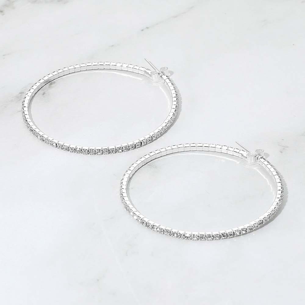 50mm Rhinestone Paved Hoop Earrings