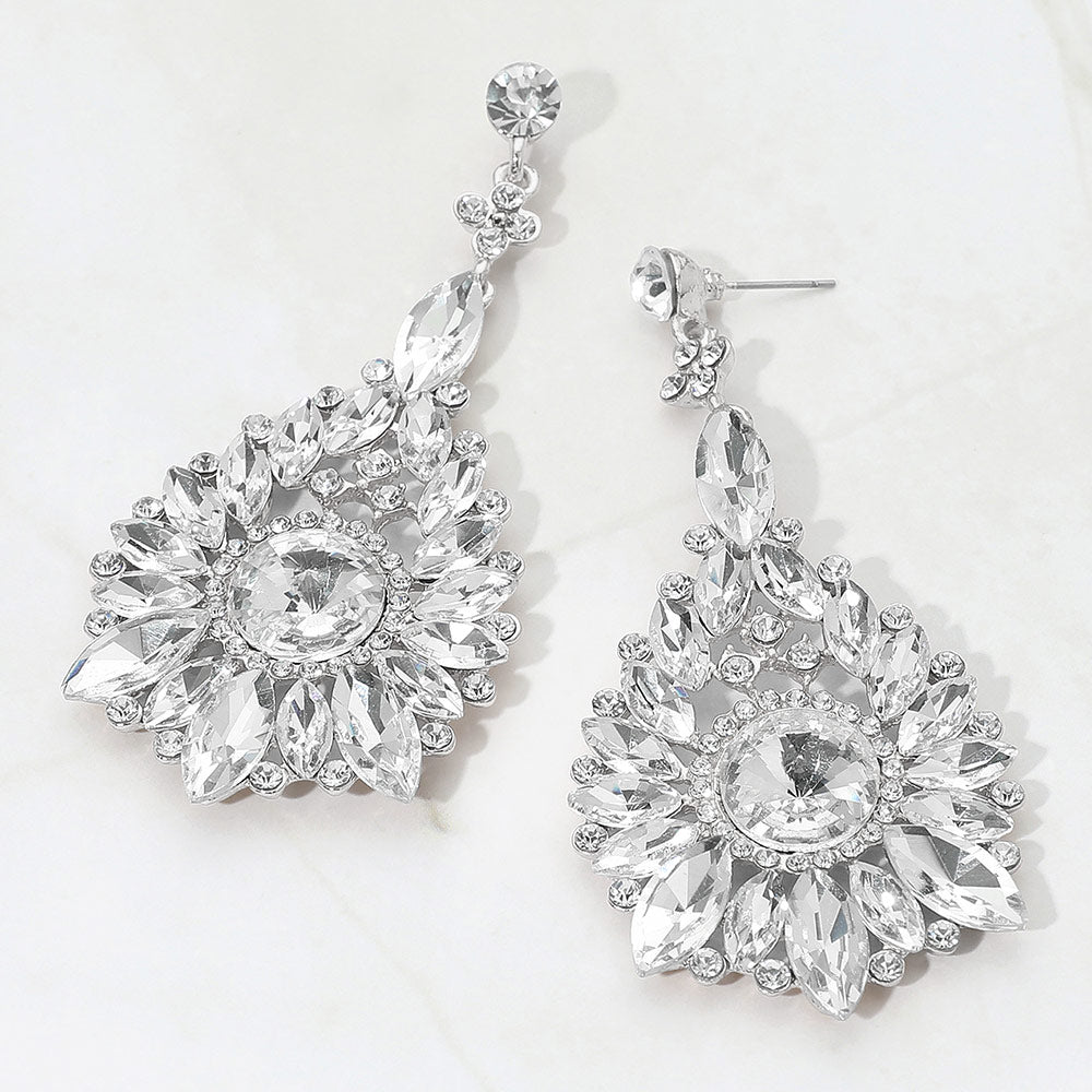 Elegant Marquise Round Stone Cluster Teardrop Evening Earrings