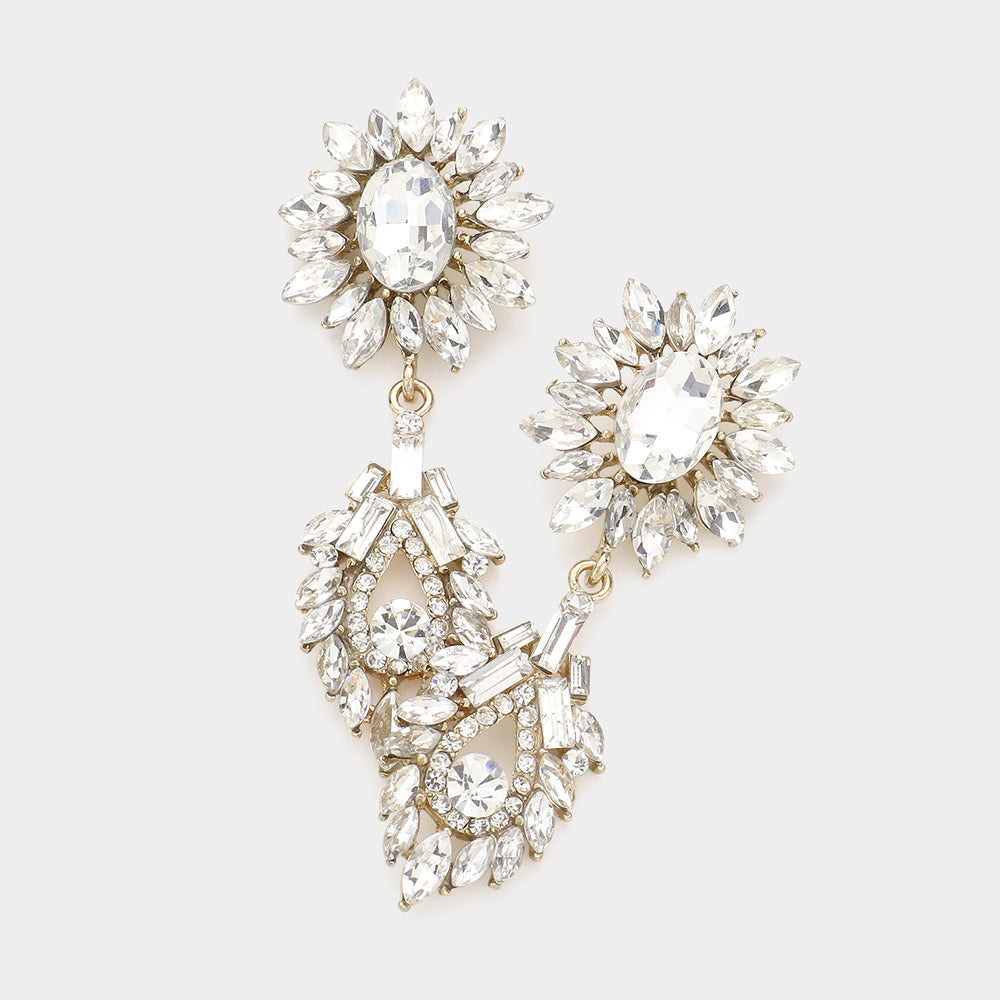 Crystal Rhinestone Sunflower Evening Earrings