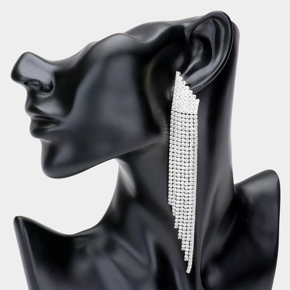 Rhinestone Fringe Long Drop Evening Earrings