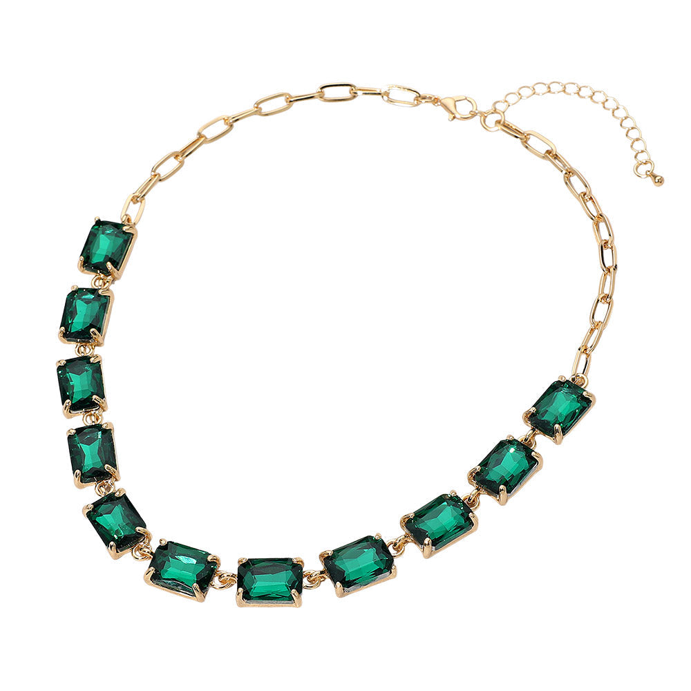 Cushion Rectangular Stone Cluster Link Evening Necklace