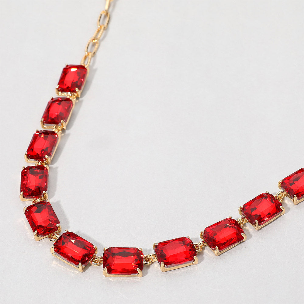 Cushion Rectangular Stone Cluster Link Evening Necklace