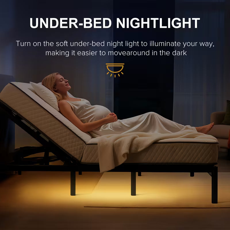 Electric Adjustable Bed Frame, Twin XL - Wireless Remote, Head/Foot Incline, Night Light, 4 Height-Adjustable Legs,Two types of USB ports-Type-A and Type-C, Easy Assembly