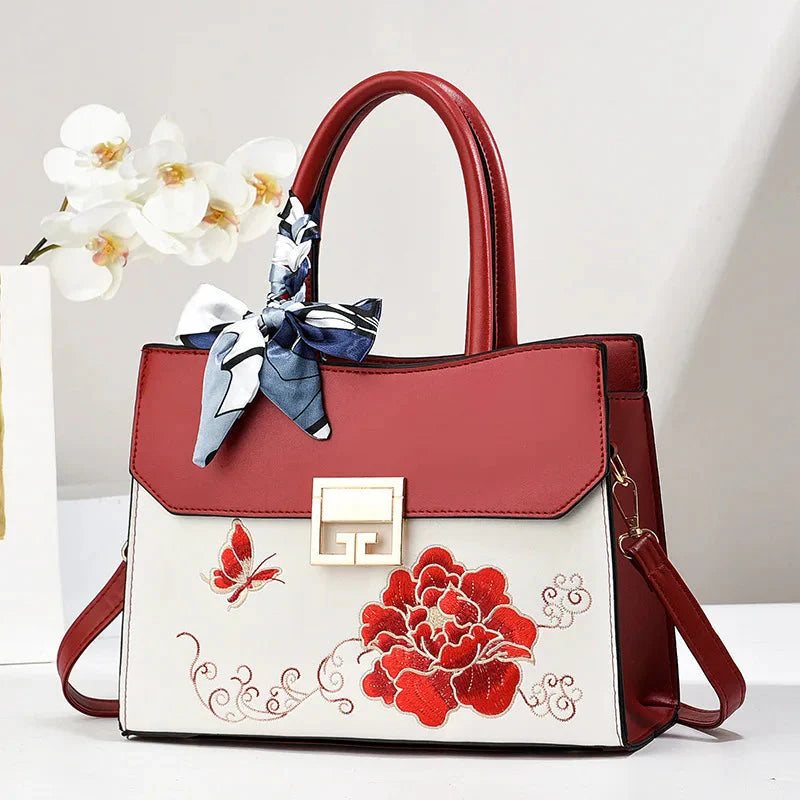 Embroidery Vintage Women Handbag Scarf Bow Classical Shoulder Crossbody Bag. Mother's Day Gift.