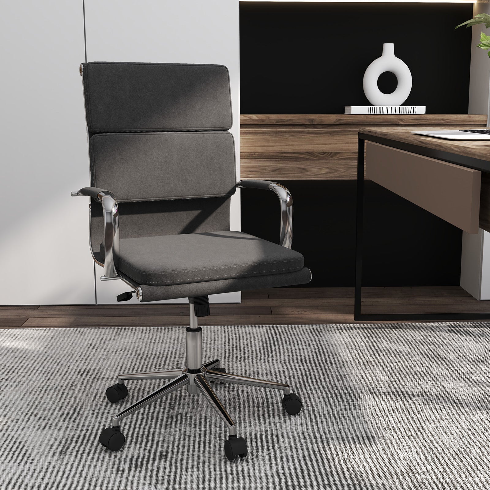 Ergonomic Office Desk Chair with Rocking Backrest and Height-adjustable Padded Seat-Gray