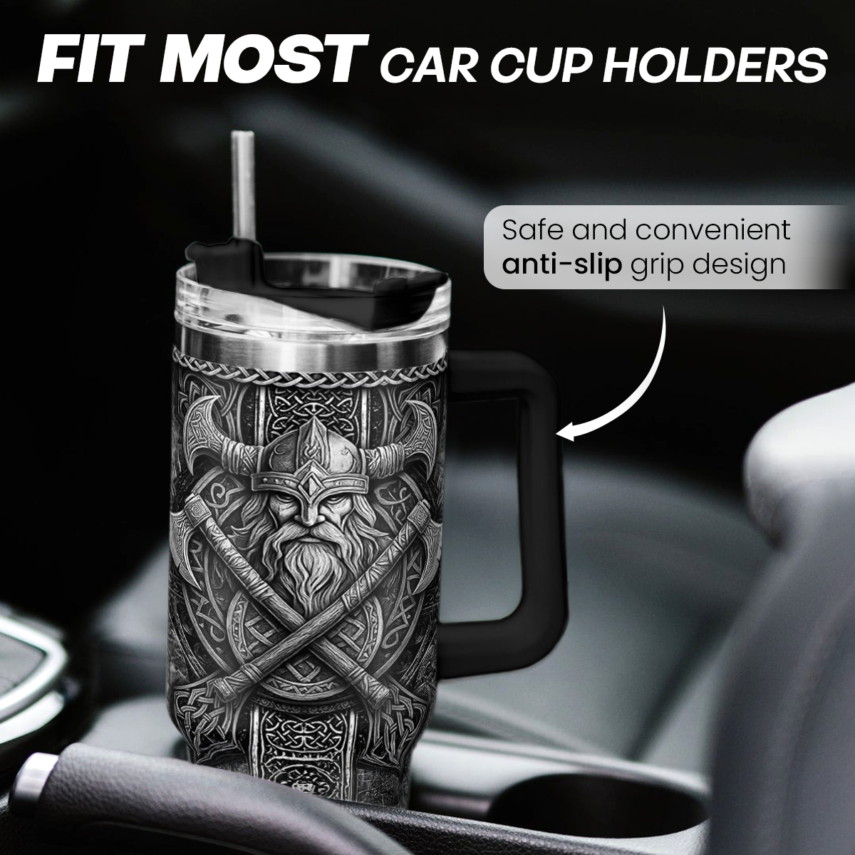 Black Viking Quencher Tumbler with Handle 40oz